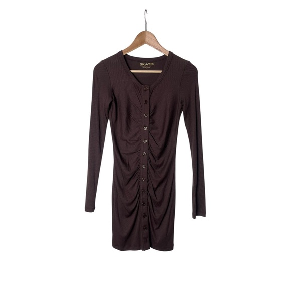 Skatie Brown Ribbed Dress Bodycon Mini Dress XS 1852 - Picture 1 of 5